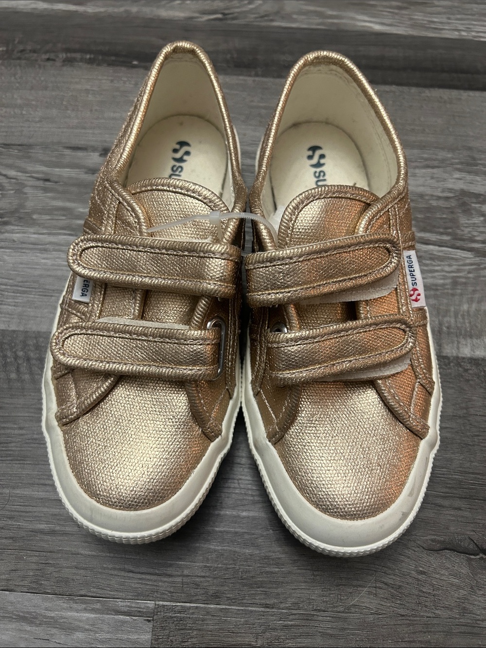 Superga Kids Metallic Rose Gold Velcro Sneakers